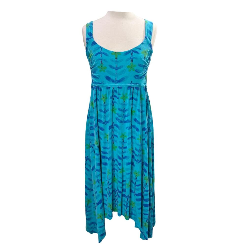 Fresh Produce Size M Dress Impromptu Dragonfly Print Blue Asymmetric Stretch